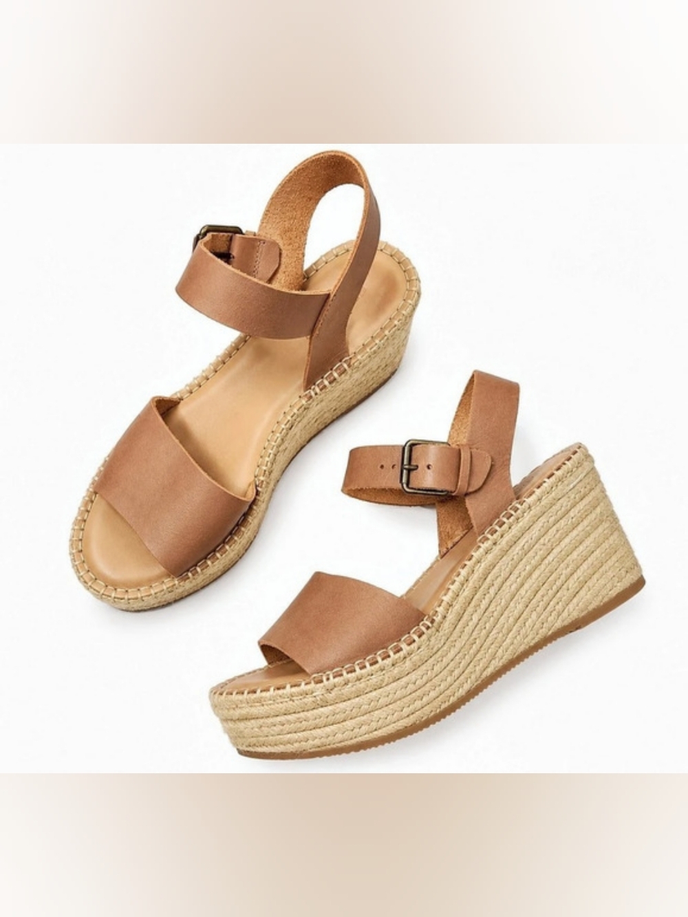 Soludos Size 9 Minorca Platform Espadrille Wedge Brown & Cream